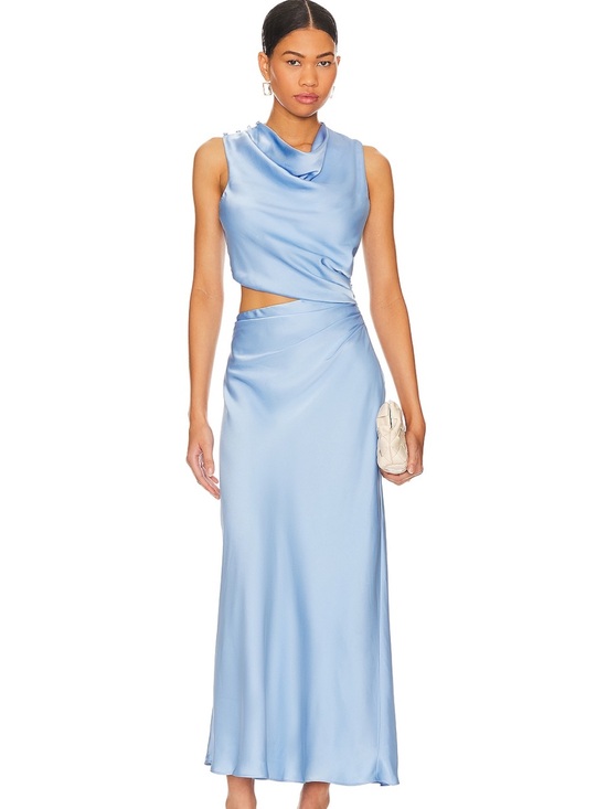 Misha Dresses & Skirts - Light Blue Satin Cutout Maxi Dress